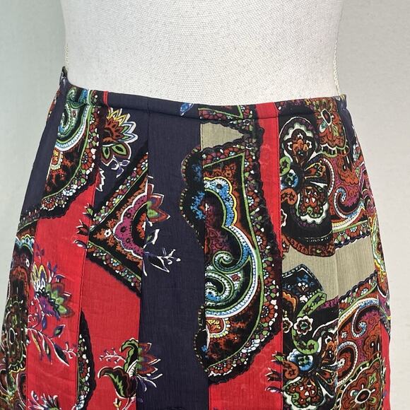 Chico's Skirt size 6/14 16 Black Red Purple Paisley Silk Knee A Line Church - Picture 3 of 9